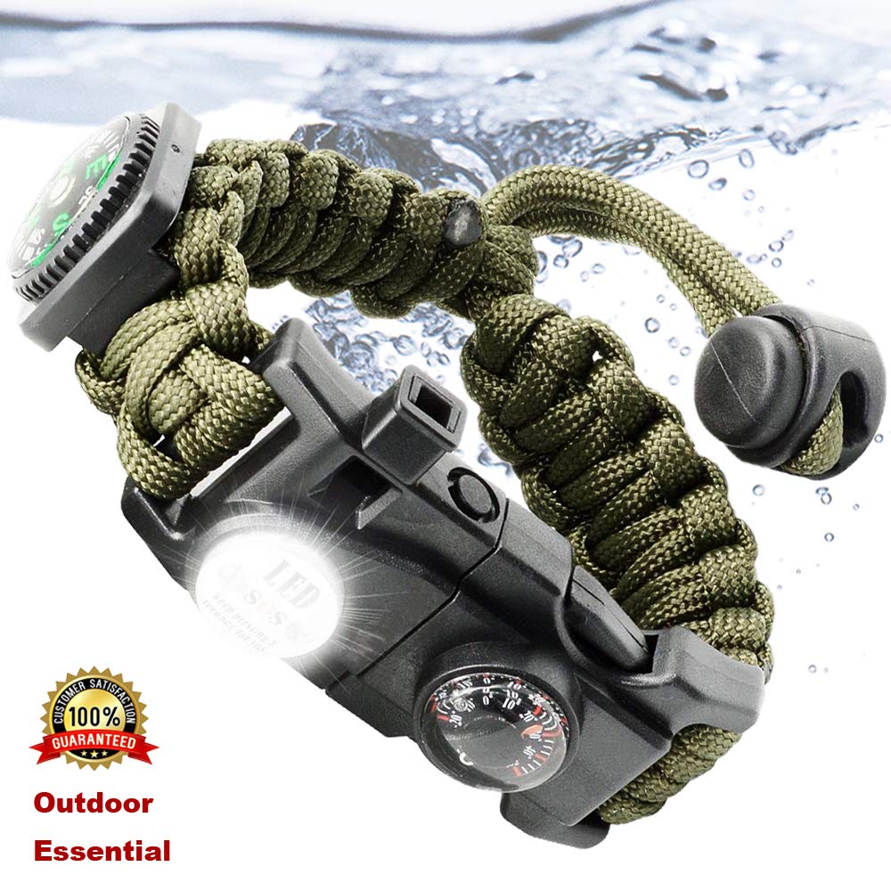 The Essential Survival Bracelet with Waterproof Compass, LED Flashlight, & Whistle