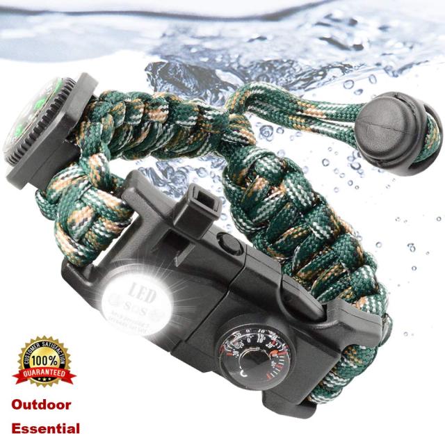 The Essential Survival Bracelet with Waterproof Compass, LED Flashlight, & Whistle