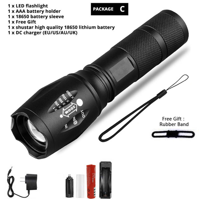 Z45 Led Flashlight Ultra Bright Waterproof MINI Torch T6/L2/V6 zoomable 5 Modes 18650 rechargeable Battery for camping tactical