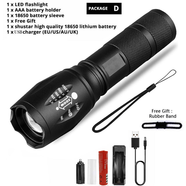 Z45 Led Flashlight Ultra Bright Waterproof MINI Torch T6/L2/V6 zoomable 5 Modes 18650 rechargeable Battery for camping tactical