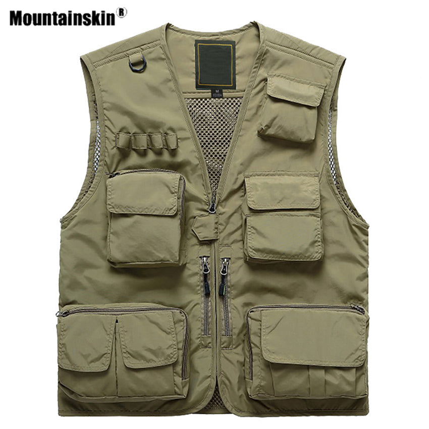 Mountainskin Men Hiking Vests Outdoor Multi-pockets Unloading Dry Thin Mesh Military Cargo Male Photograp Coats Waistcoat VA707