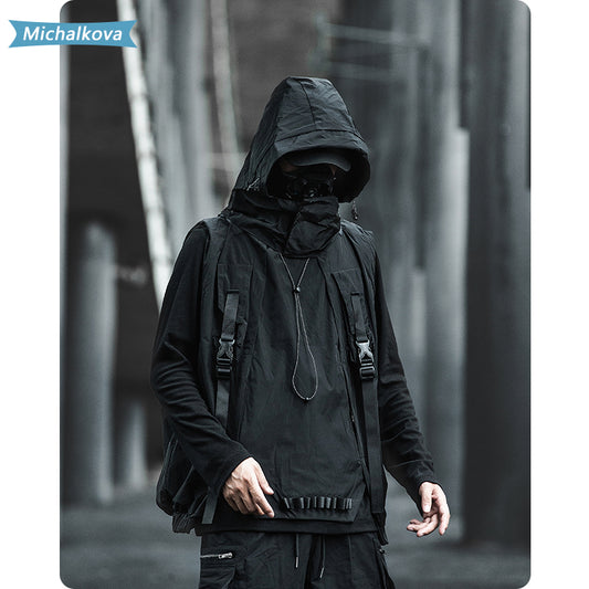 Loose vest paratrooper functional vest hip hop Hood Cargo Pockets women/Men&#39;s clothes Japanese style Harajuku fashion michalkova