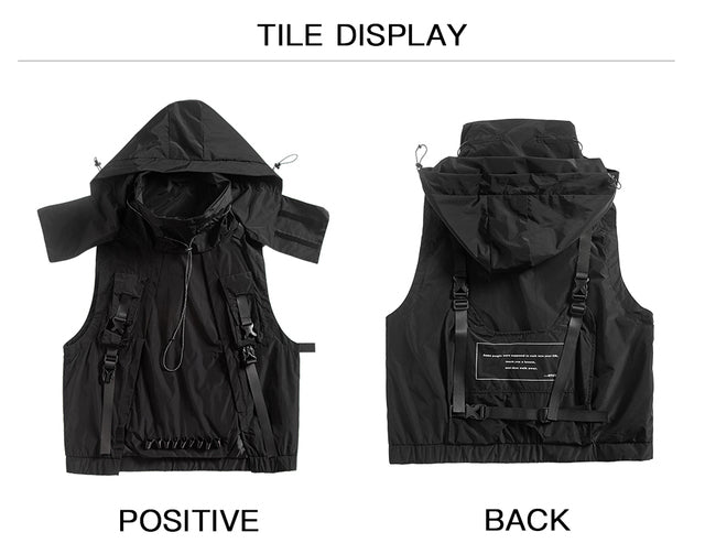 Loose vest paratrooper functional vest hip hop Hood Cargo Pockets women/Men&#39;s clothes Japanese style Harajuku fashion michalkova