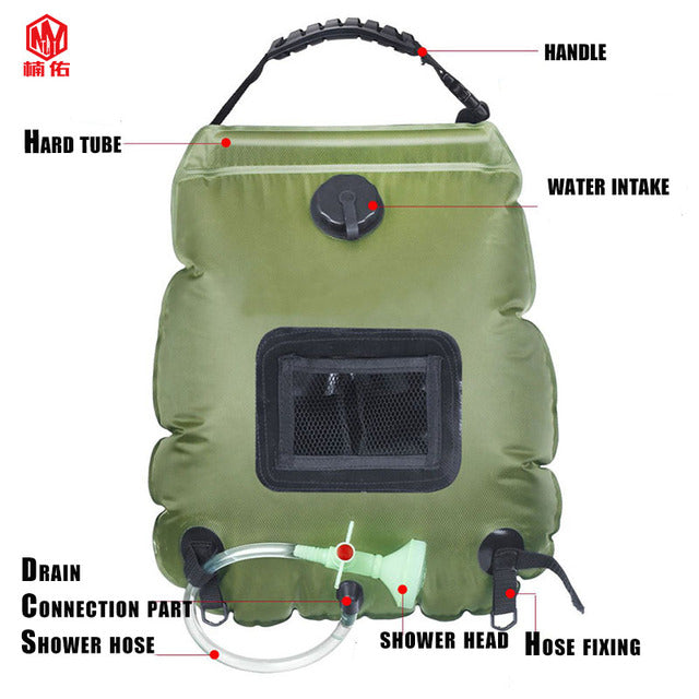 Outdoor Solar Shower Bag 20L Foldable Water Storage Bag Portable Shower Water Bag Mountaineering Bath Hot Water Bag