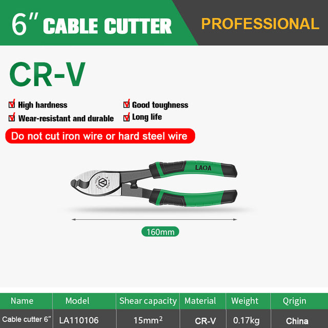 LAOA Cable Cutter CR-V Crimping Pliers Bolt Cutting Electrical Wire Stripper Combination Multifunction Hand Tools Anti-Slip