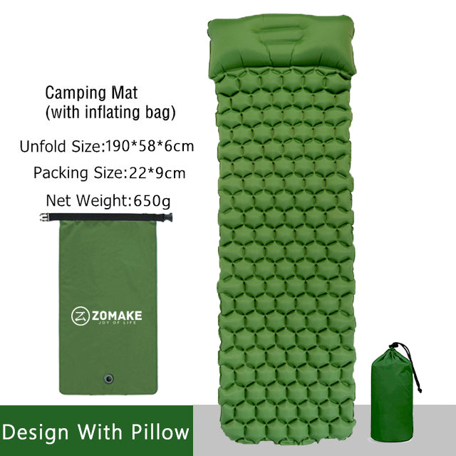 Zomake ultralight sleeping pad fast filling air bag camping sleeping mattress trekking hiking camping mattress inflatable Single