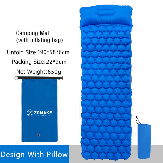 Zomake ultralight sleeping pad fast filling air bag camping sleeping mattress trekking hiking camping mattress inflatable Single