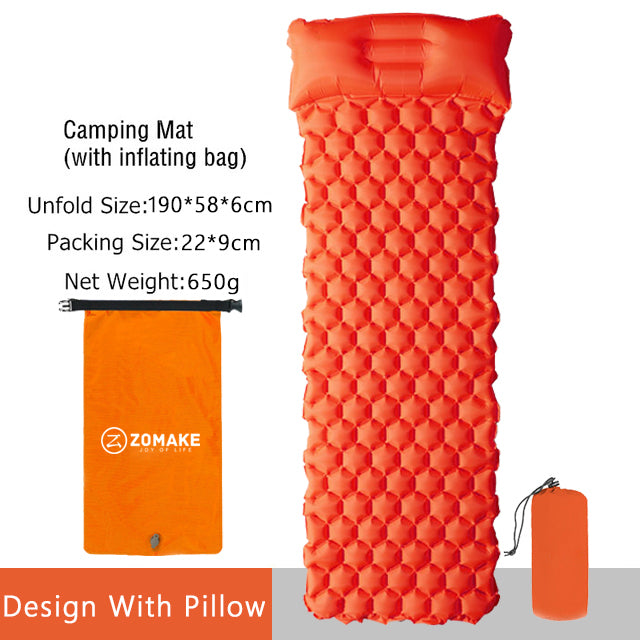 Zomake ultralight sleeping pad fast filling air bag camping sleeping mattress trekking hiking camping mattress inflatable Single