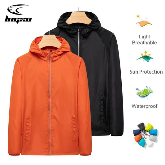 LNGXO Men&#39;s Hiking Camping Waterproof Jacket Women Reflective Sun Protection Clothing Unsiex Large Size Outdoor Windbreakers