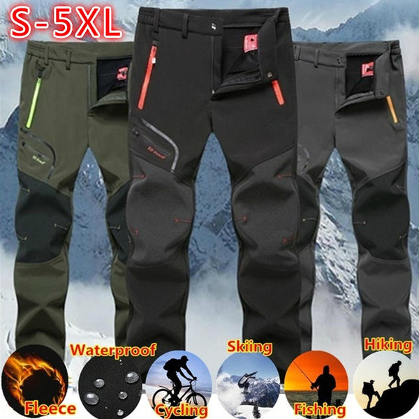 Winter Men&#39;s Waterproof Pants Outdoor Hiking Camping Fishing Sports Trousers Male Casual Soft Shell Fleece Warm Cargo Pants 5XL