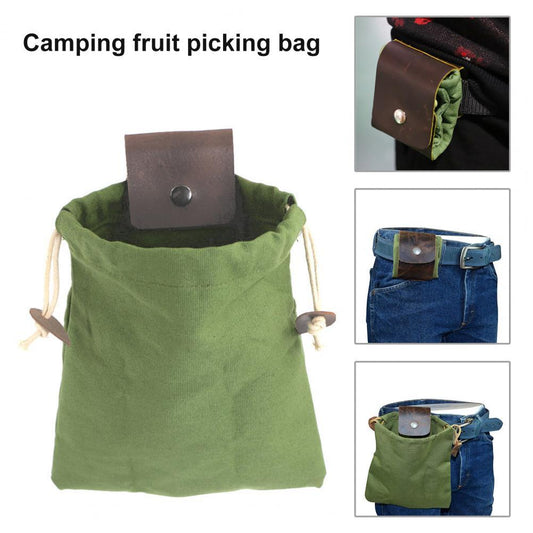 Outdoor Hiking Foraging Pouch Garden Fruit Picking Bag with Drawstring Waxed Leather Canvas Jungle Outdoor Camping Storage Bags