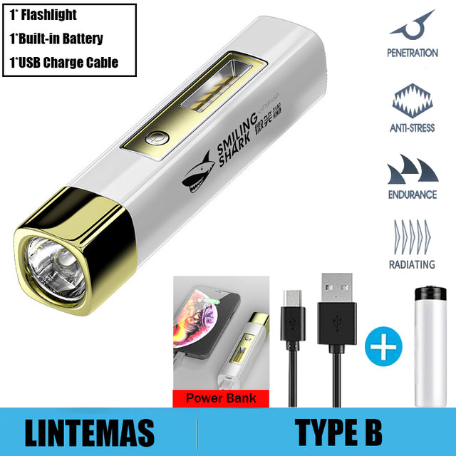 Power Bank Flashlight Portable Mini Waterproof Ultra Bright torch  USB Rechargeable Multi-function Powerful flashlight CampLight