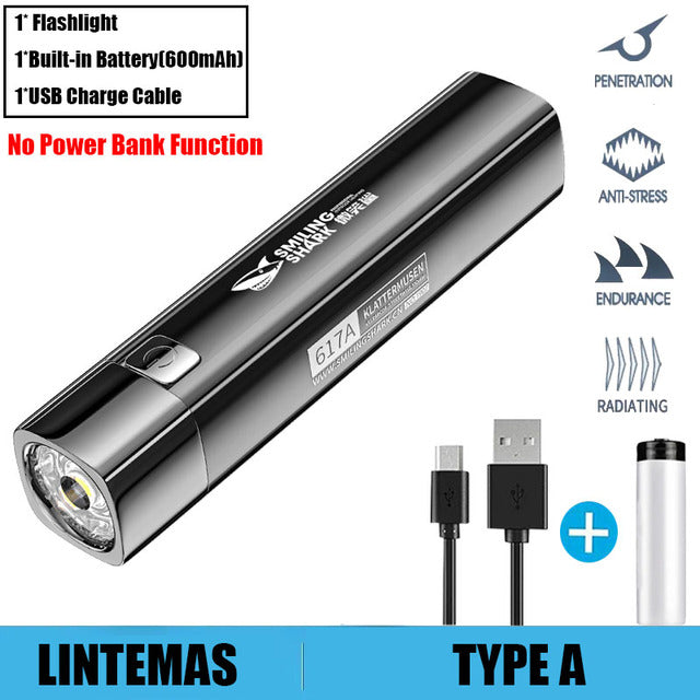 Power Bank Flashlight Portable Mini Waterproof Ultra Bright torch  USB Rechargeable Multi-function Powerful flashlight CampLight