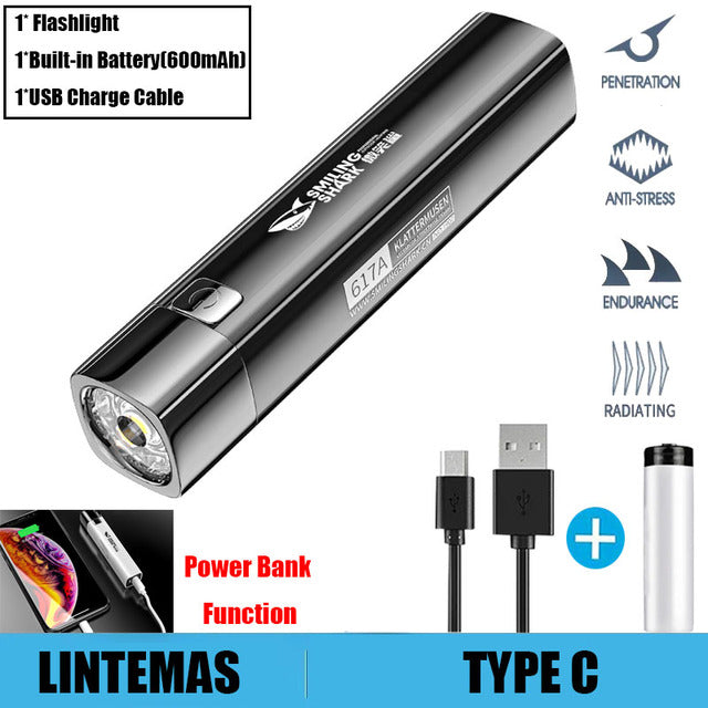 Power Bank Flashlight Portable Mini Waterproof Ultra Bright torch  USB Rechargeable Multi-function Powerful flashlight CampLight