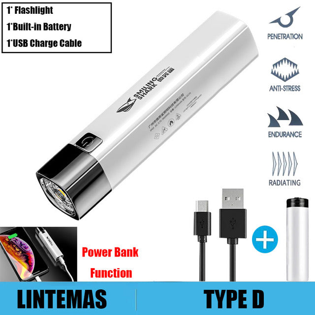 Power Bank Flashlight Portable Mini Waterproof Ultra Bright torch  USB Rechargeable Multi-function Powerful flashlight CampLight