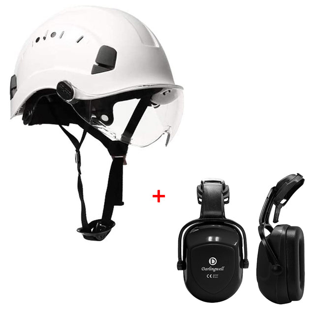 Safety Helmet with Visor and Earmuff Kit Hard Hat for Outdoor Rock Climbing Industrial Protection Rescue Cave exploration