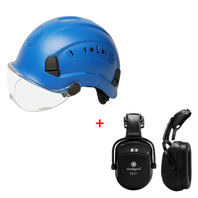 Safety Helmet with Visor and Earmuff Kit Hard Hat for Outdoor Rock Climbing Industrial Protection Rescue Cave exploration