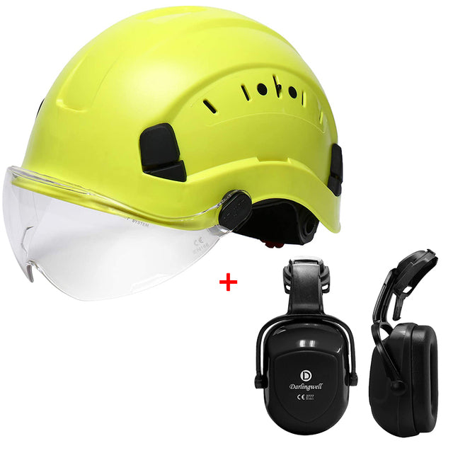 Safety Helmet with Visor and Earmuff Kit Hard Hat for Outdoor Rock Climbing Industrial Protection Rescue Cave exploration