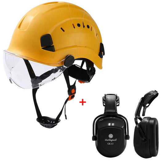 Safety Helmet with Visor and Earmuff Kit Hard Hat for Outdoor Rock Climbing Industrial Protection Rescue Cave exploration