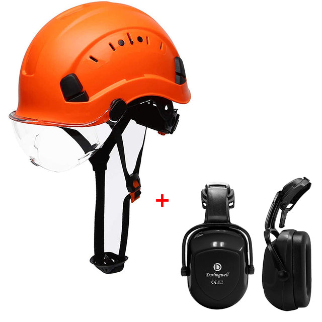 Safety Helmet with Visor and Earmuff Kit Hard Hat for Outdoor Rock Climbing Industrial Protection Rescue Cave exploration