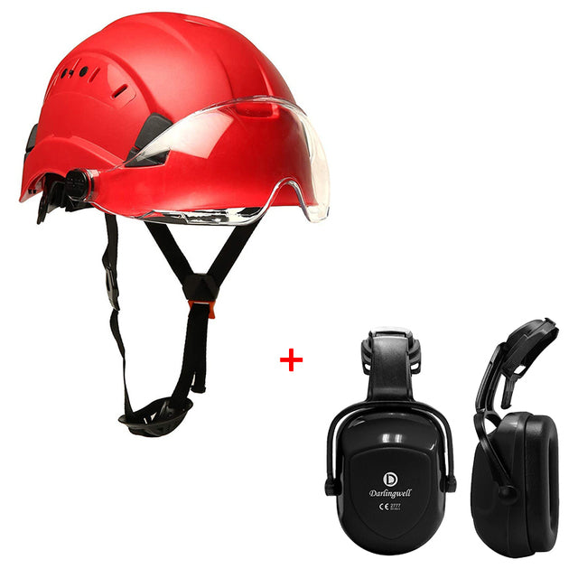 Safety Helmet with Visor and Earmuff Kit Hard Hat for Outdoor Rock Climbing Industrial Protection Rescue Cave exploration