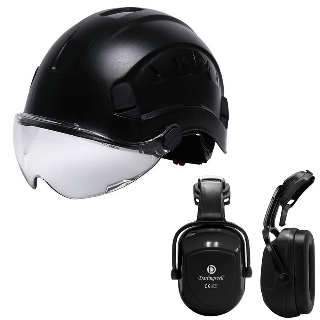 Safety Helmet with Visor and Earmuff Kit Hard Hat for Outdoor Rock Climbing Industrial Protection Rescue Cave exploration