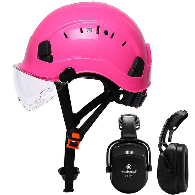 Safety Helmet with Visor and Earmuff Kit Hard Hat for Outdoor Rock Climbing Industrial Protection Rescue Cave exploration