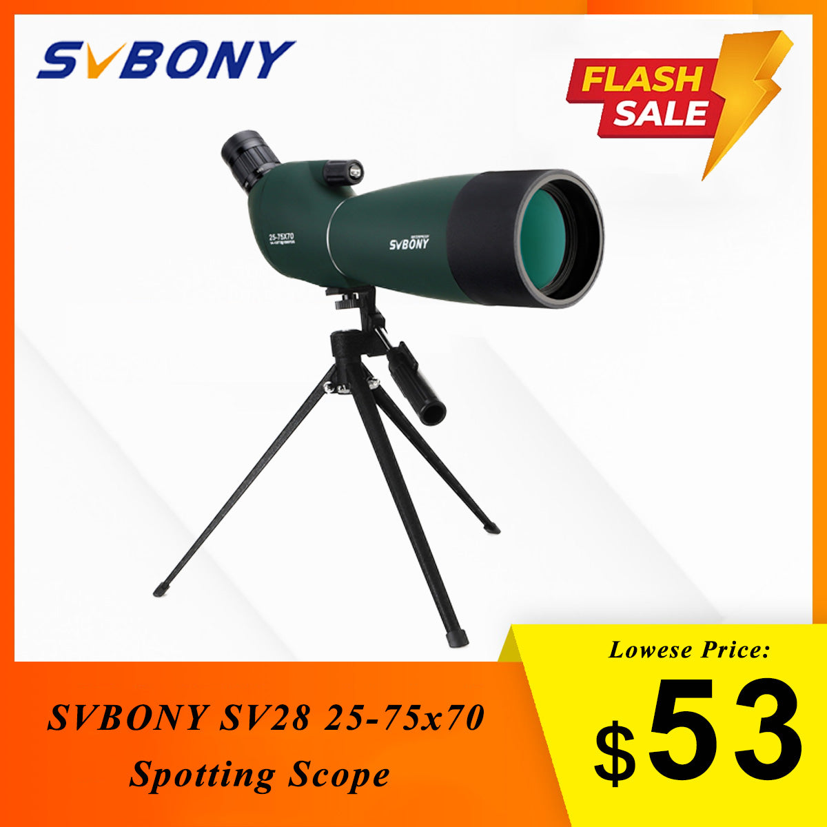 SVBONY SV28 telescope 25-75x70 Spotting Scope monocular Powerful Binocular Bak4 Prism FMC Waterproof w/ Tripod camping equipment