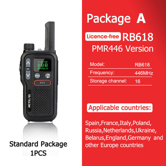 Retevis RB618 Mini Walkie Talkie Rechargeable Walkie-Talkies 1 or 2 pcs PTT PMR446 Long Range Portable Two-way Radio For Hunting