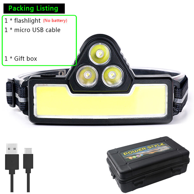 Xiwangfire COB+XPE LED Headlamp with Built-in Battery Headlight USB Rechargeable Lantern Dual Light Source Adjustment 2022 New