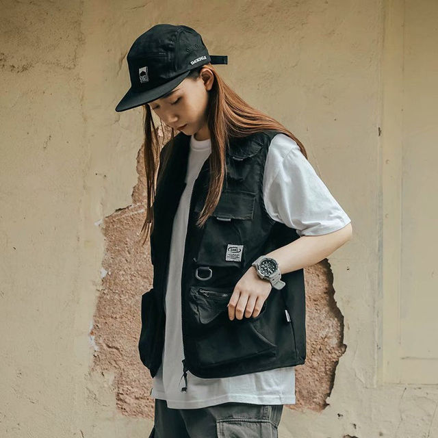 Vests Couple Women Pocket Design Cargo New Teens Japan Style Sleeveless College Unisex Summer Outwear Clothes Oversized Harajuku