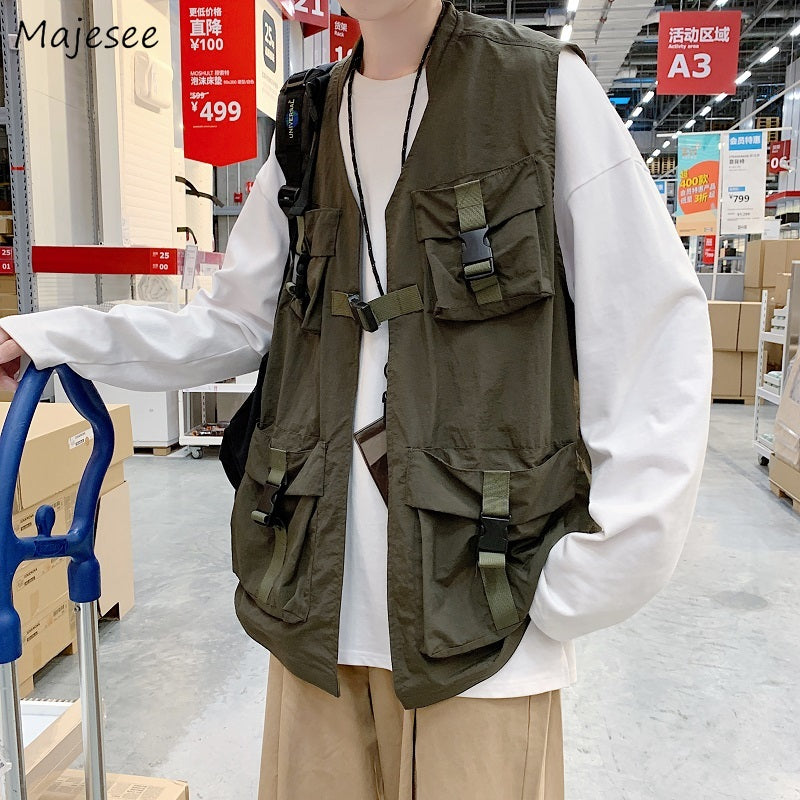 Vests Men Tactic Jackets Multi-pockets Sleeveless Coats Casual Streetwear Cargo Ins Summer Trendy Loose Plus Size 3XL Harajuku