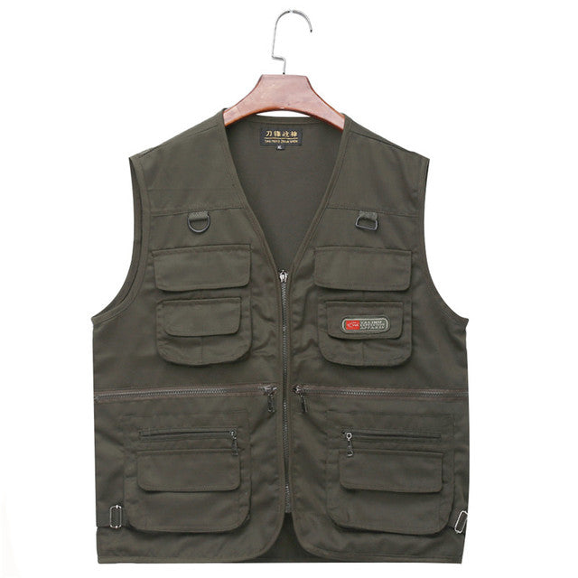 Summer Male Vest Men Sleeveless Jackets Black Casual Fishing Vests With Many Pockets Unloading Waistcoat Photography Clothing