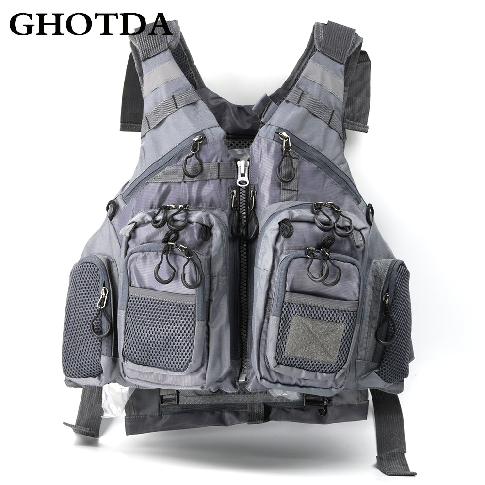 Outdoor fishing vest new fishing clothing life jacket clothes utility adjustable mesh multi-pockets